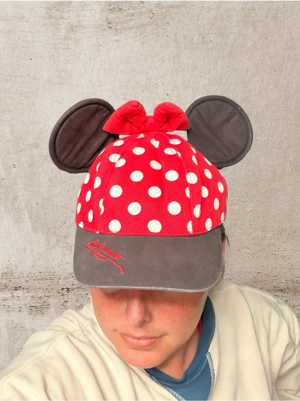 Disney Parks Minnie Mouse Ears Baseball Cap Red Polka Dot Bow Youth WDW